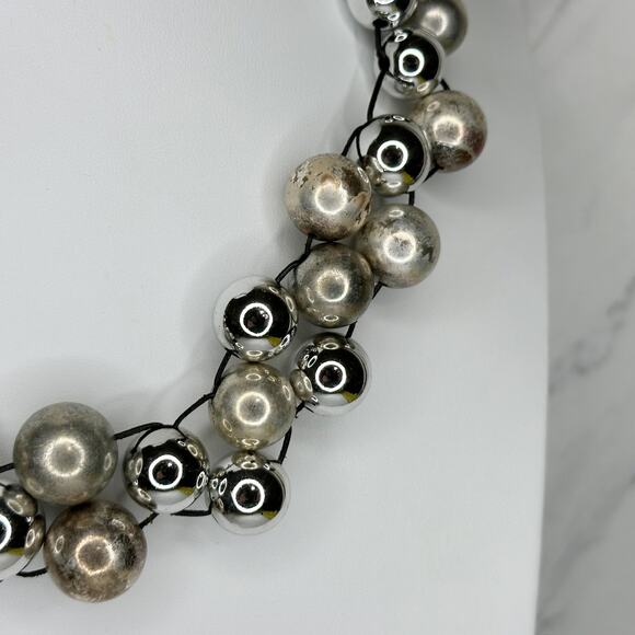 Chico's Chunky Beaded Statement Necklace Silver Tone Mixed Metals ✨ - Picture 7 of 9
